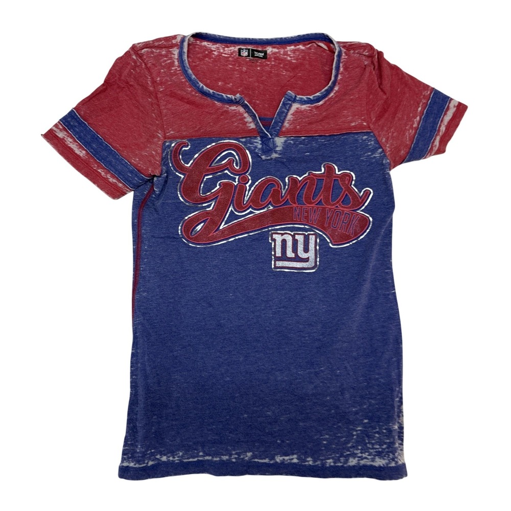 NFL Team Apparel New York Giants Womens Medium Blue Red Burnout Graphic T-Shirt